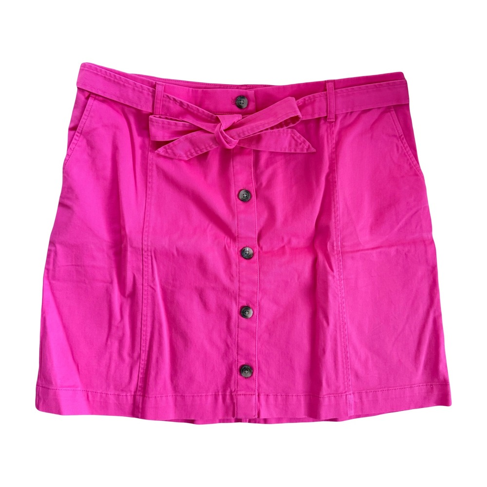 J. Crew Hot Pink Button Front Belted Skirt Size 16 Preppy Business Casual NEW